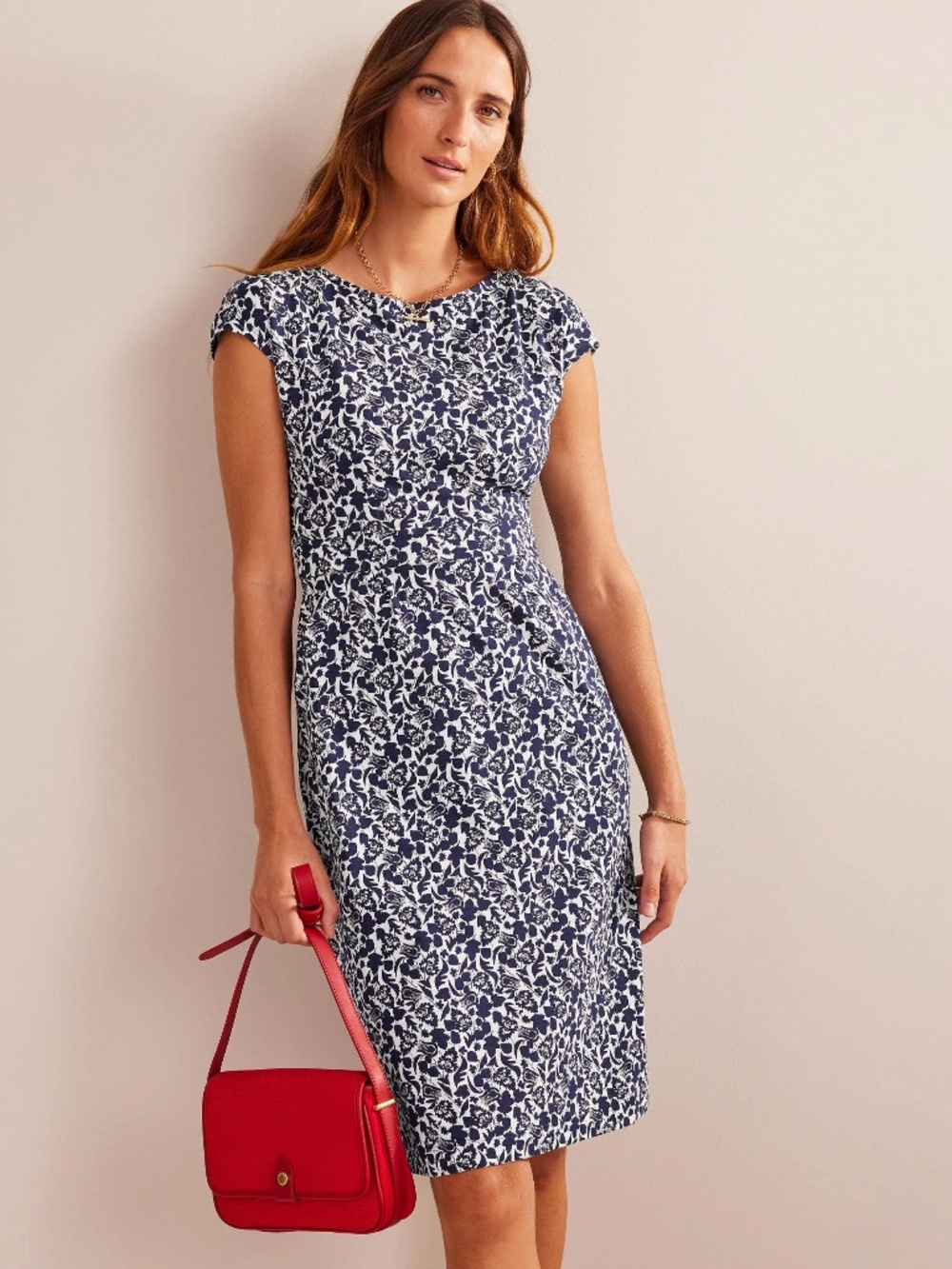 Boden Florrie Jersey Dress Knit Pocket Blue White French Navy Tulip Bloom 12L